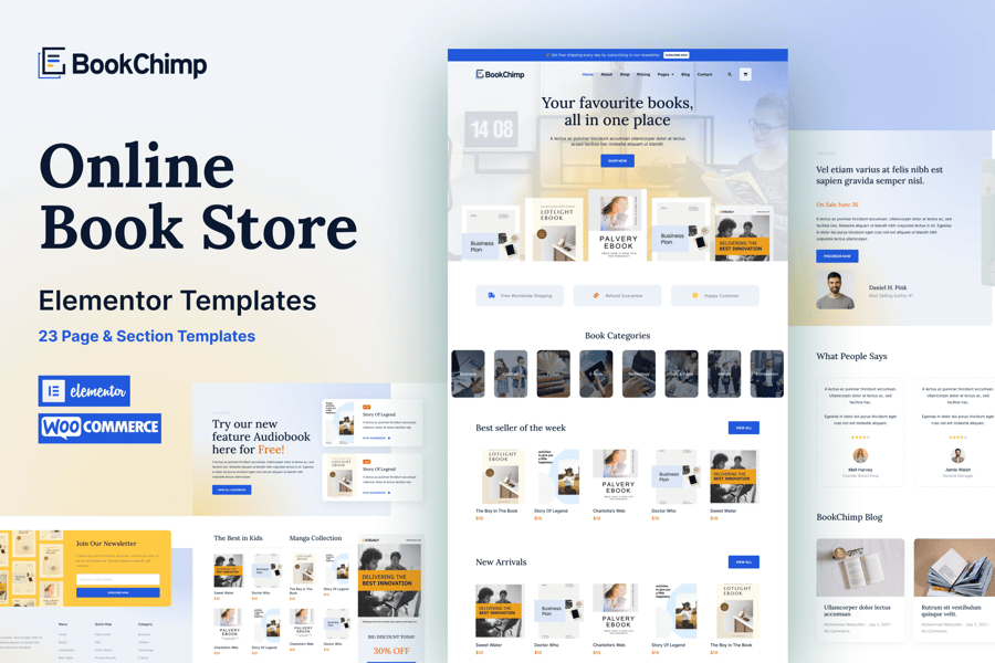 Cover for BookChimp - Online Book Store Website Elementor Template Kit
