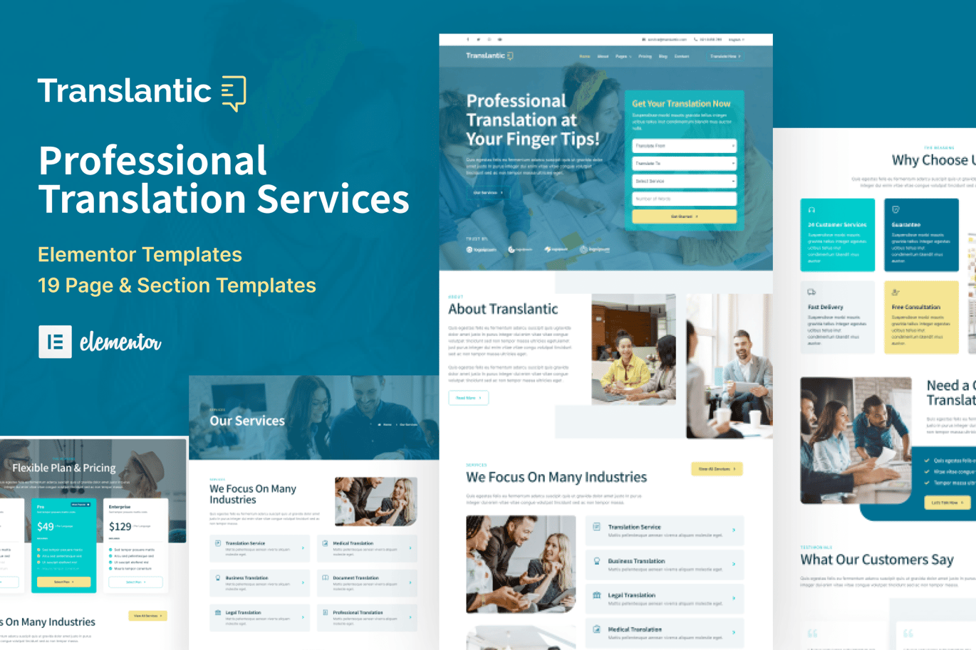 Translantic Translation Service Agency Elementor Template Kit, WP