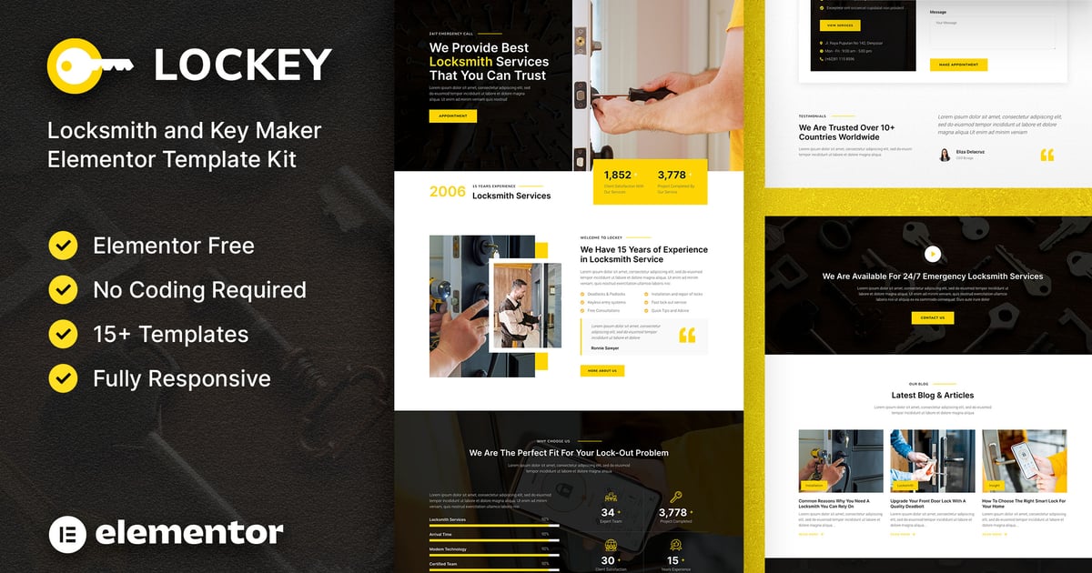 Lockey – Locksmith and Key Maker Service Elementor Template Kit, WP ...