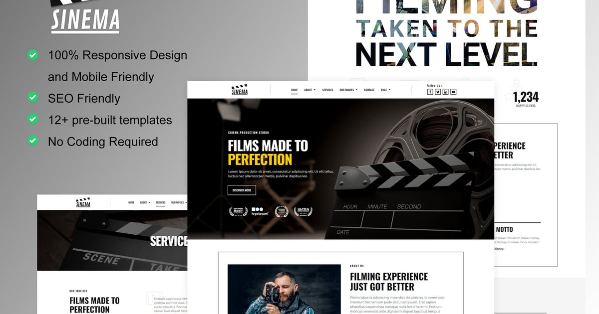Sinema - Film Maker & Movie Studio Elementor Template Kit, WP Template ...