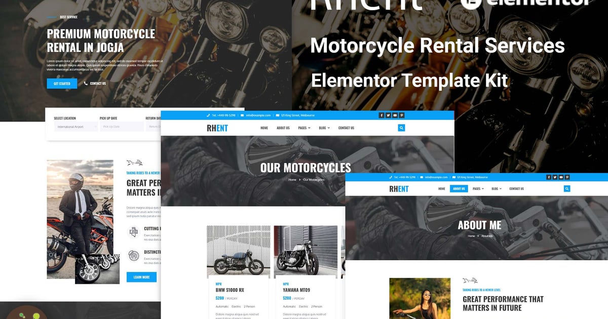 Rhent - Motorcycle Rental Services Elementor Template Kit, WP Template ...