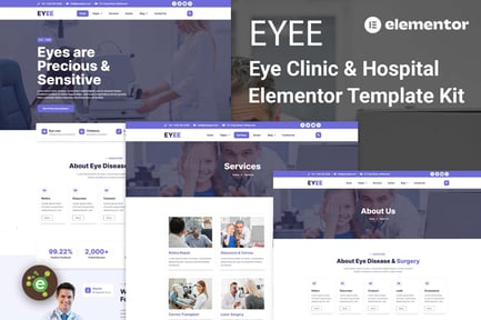 Visualização: Eyee - Template Kit Elementor para clínica oftalmológica e cuidados com a visão