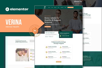 Preview: Verina - Mental Health Elementor Template Kit
