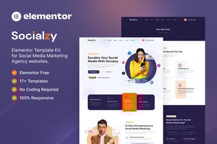 Vista previa: Socialzy - Template Kit Elementor para agencia de marketing en redes sociales