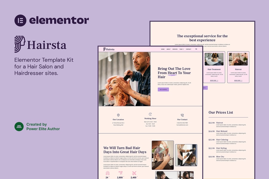 Cover for Hairsta – Hair Salon & Hairdresser Elementor Template Kit