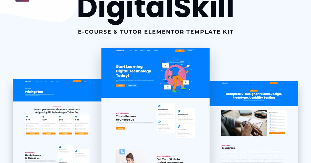 DigitalSkill - E-course & Online Tutorials Elementor Pro Template Kit ...