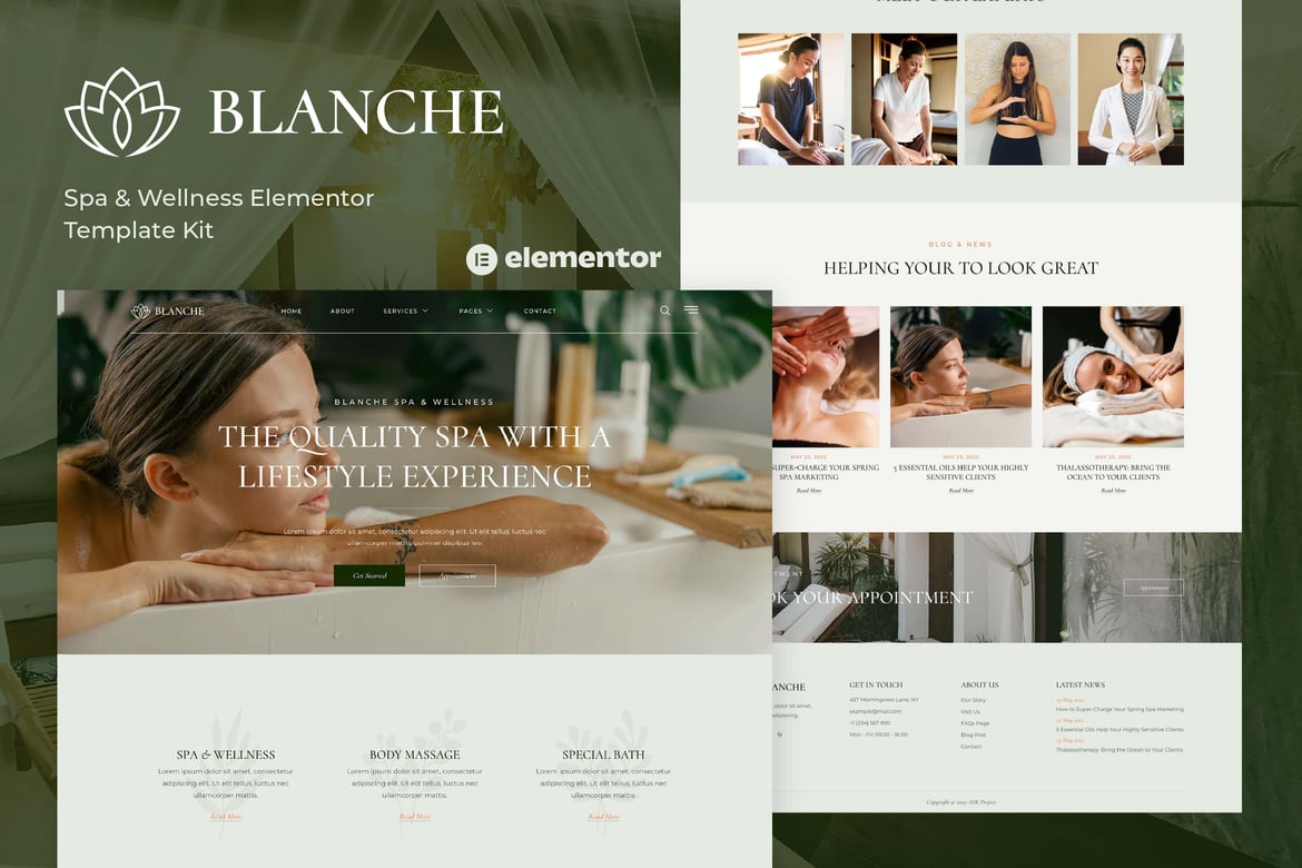 Blanche Spa & Wellness Elementor Template Kit, WP Template Kits ft