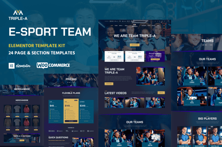 Preview: Triple-A - eSport Team Gaming WooCommerce Elementor Template Kit