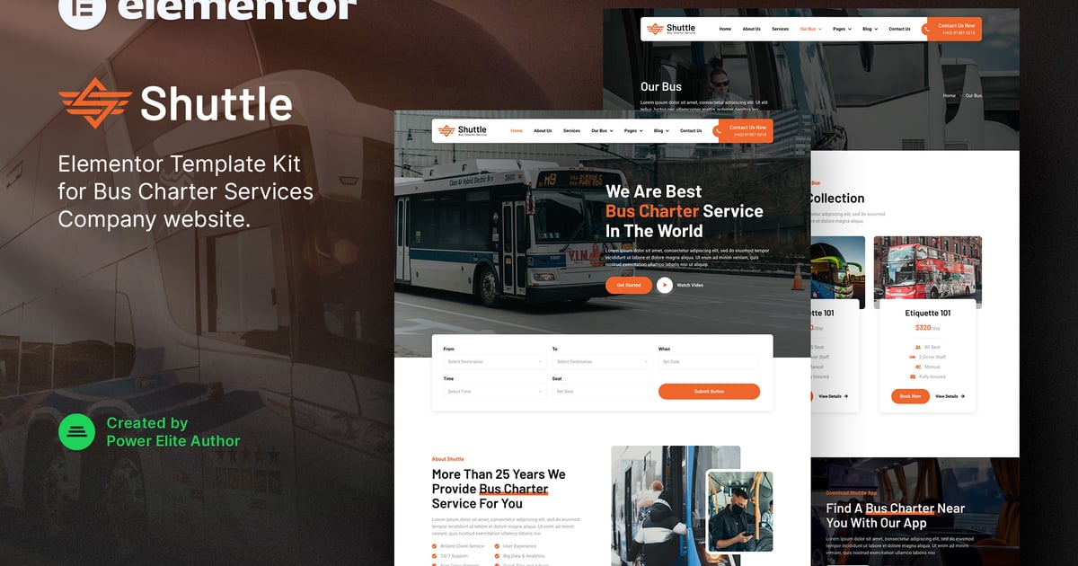 Shuttle – Bus Charter Service & Transport Company Elementor Template ...