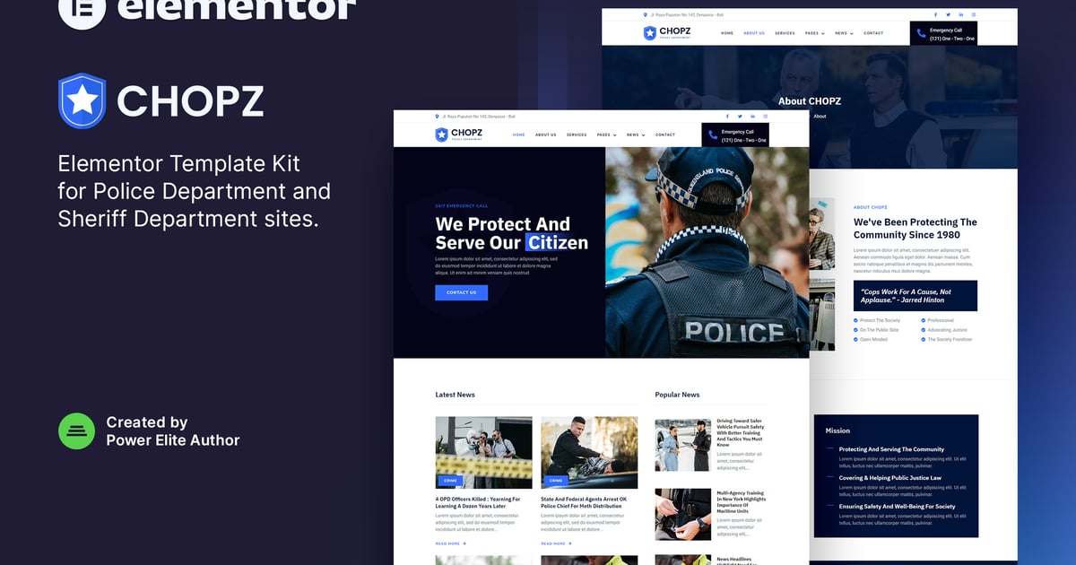 Chopz – Police & Sheriff Department Elementor Template Kit, WP Template ...