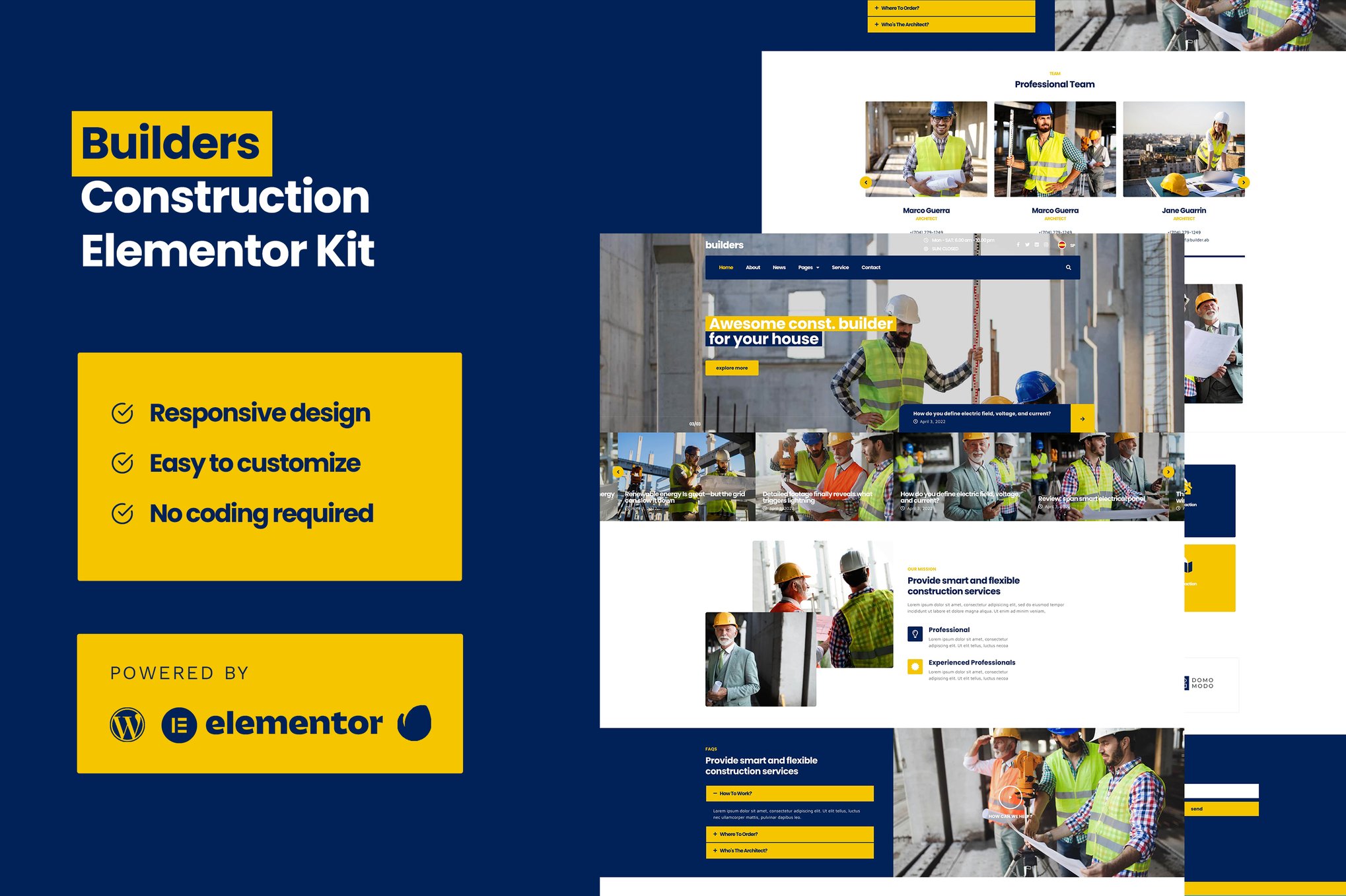 Builders Construction Elementor Pro Template Kit, WP Template Kits ft