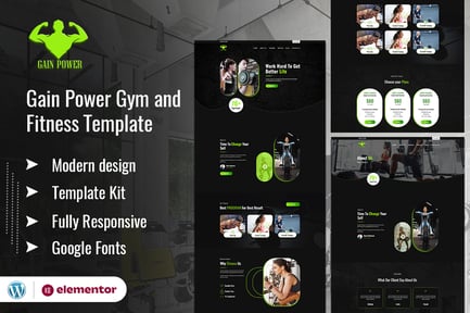 Vista previa: GAIN POWER - Template Kit Elementor para gimnasio y acondicionamiento físico