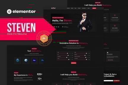 Preview: Steven - Dark CV Portfolio Resume Elementor Template Kit