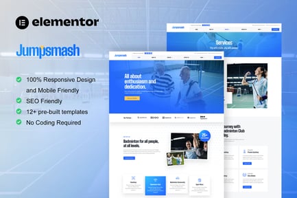 Preview: JumpSmash - Badminton Club & Sport Community Elementor Template Kit