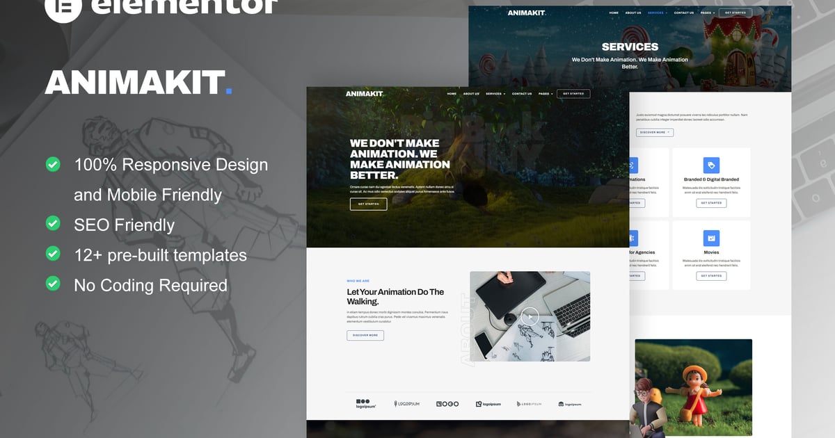 Animakit - Animation Studio Elementor Pro Template Kit, WP Template ...