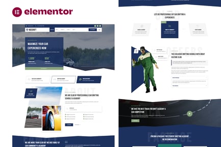 Aperçu: Template Kit Elementor pour école de drifting et club de voitures