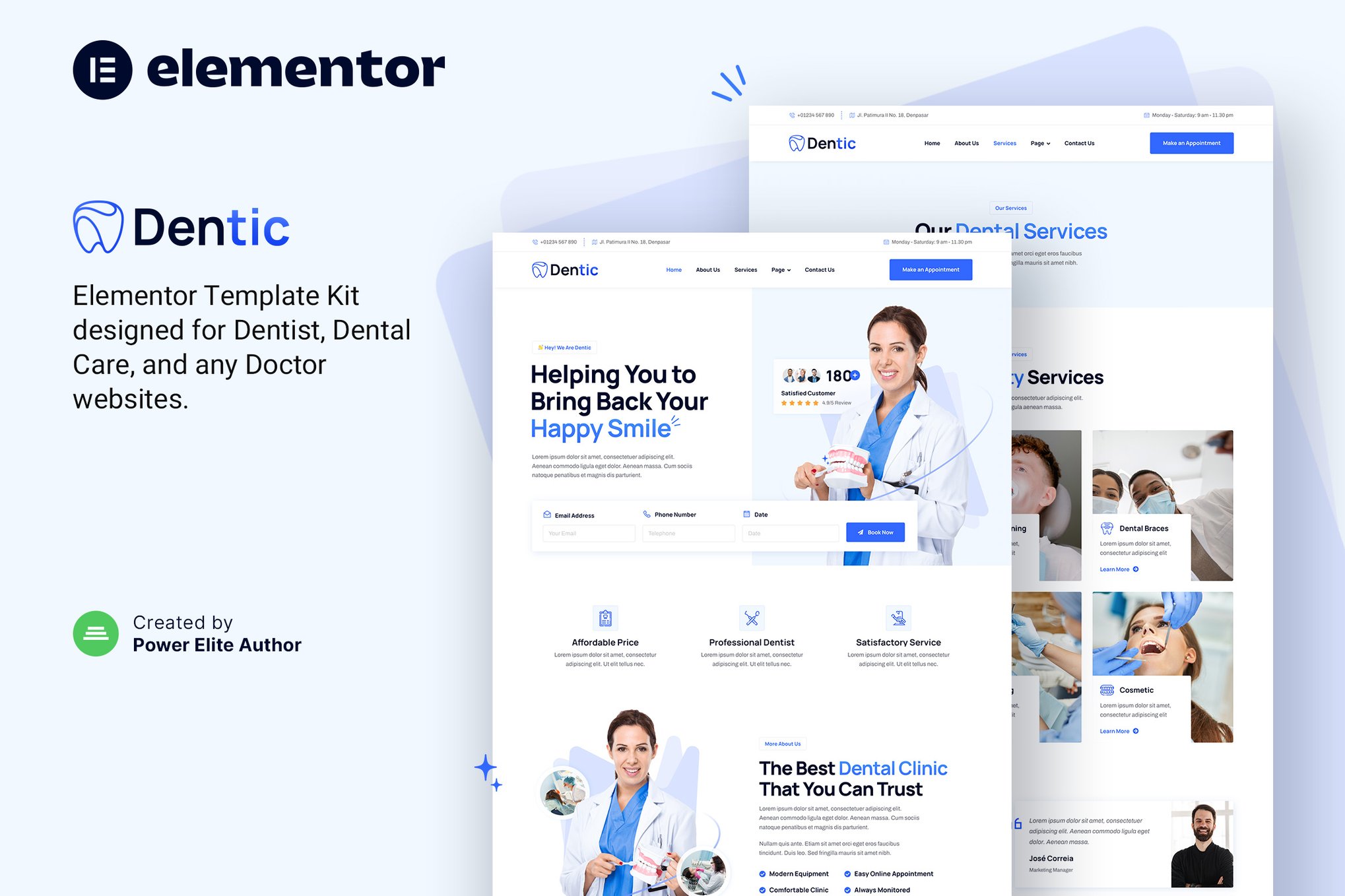 Dentic Dentist & Dental Clinic Elementor Template Kit, WP Template