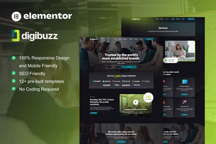 Preview: DigiBuzz - Dark Digital Agency Elementor Template Kit