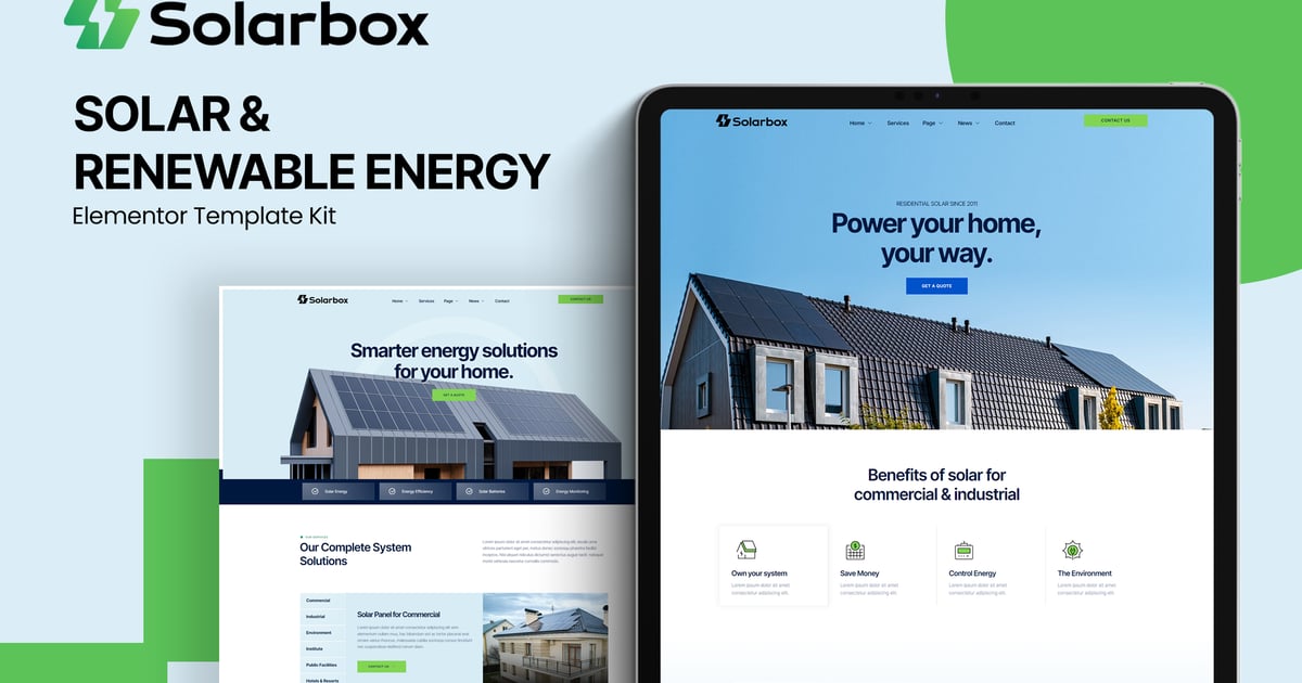 Solarbox - Solar & Renewable Energy Elementor Template Kit, WP Template ...