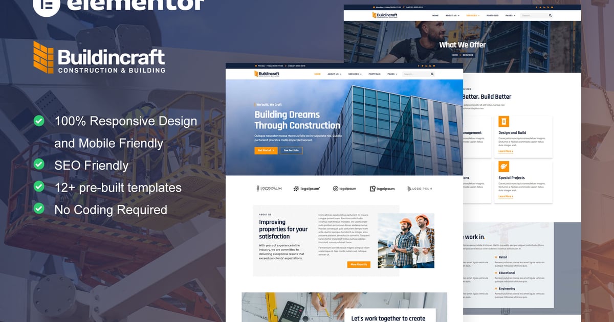 BuildinCraft- Construction & Building Elementor Template Kit, WP ...