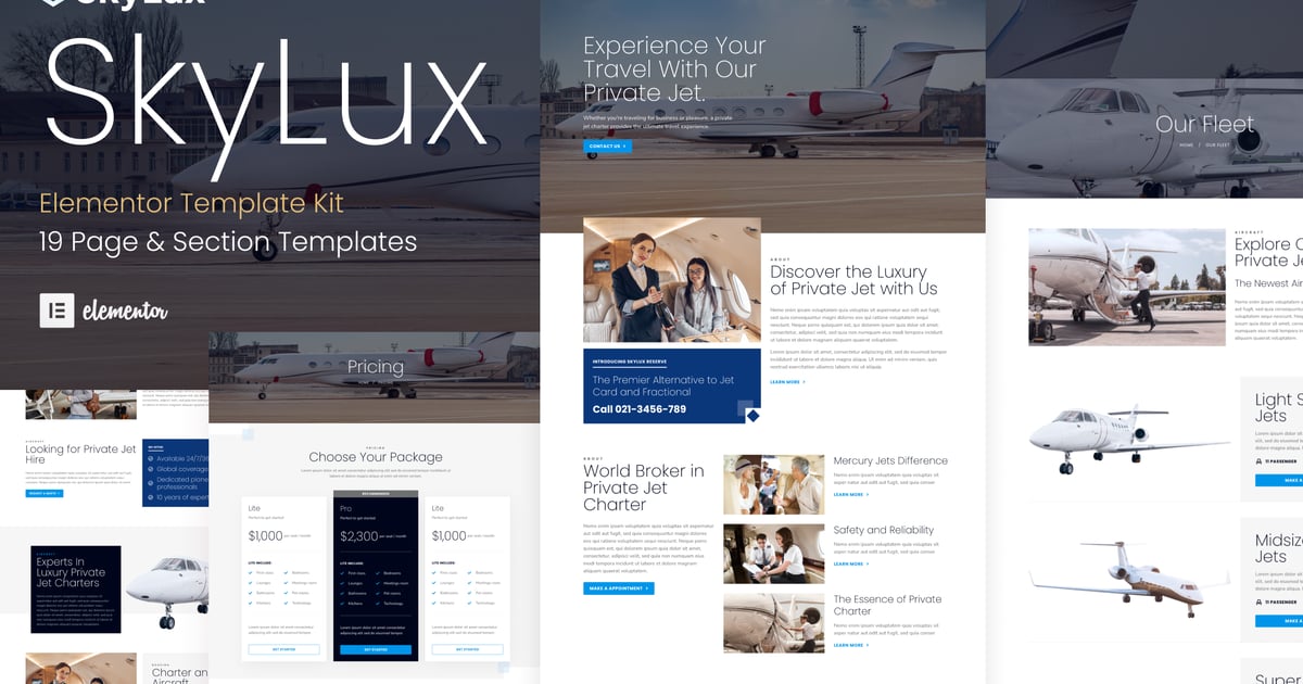 Skylux - Private Jet & Airplane Charter Company Elementor Template Kit ...