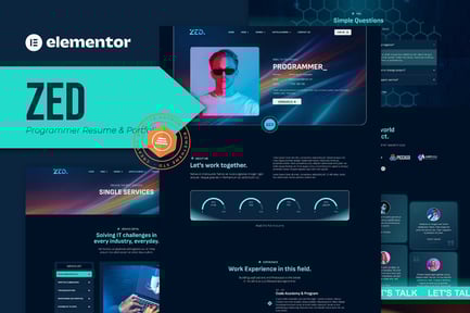 Visualização: Zed - Kit de Modelos Elementor de Currículo e Portfólio de Programadores