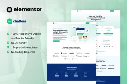 Visualização: Chattera - Kit Elementor da empresa de serviços de Saas e Chat