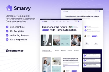 Vista previa: Smarvy — Kit de plantillas Elementor para empresas de automatización del hogar inteligente