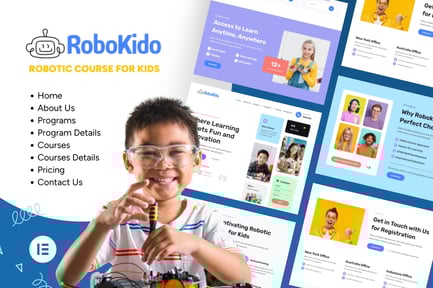 Visualização: Robokido - Cursos de aprendizagem online para crianças Elementor Template Kit