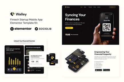 Preview: Walley - Fintech Startup Mobile App Elementor Template Kit