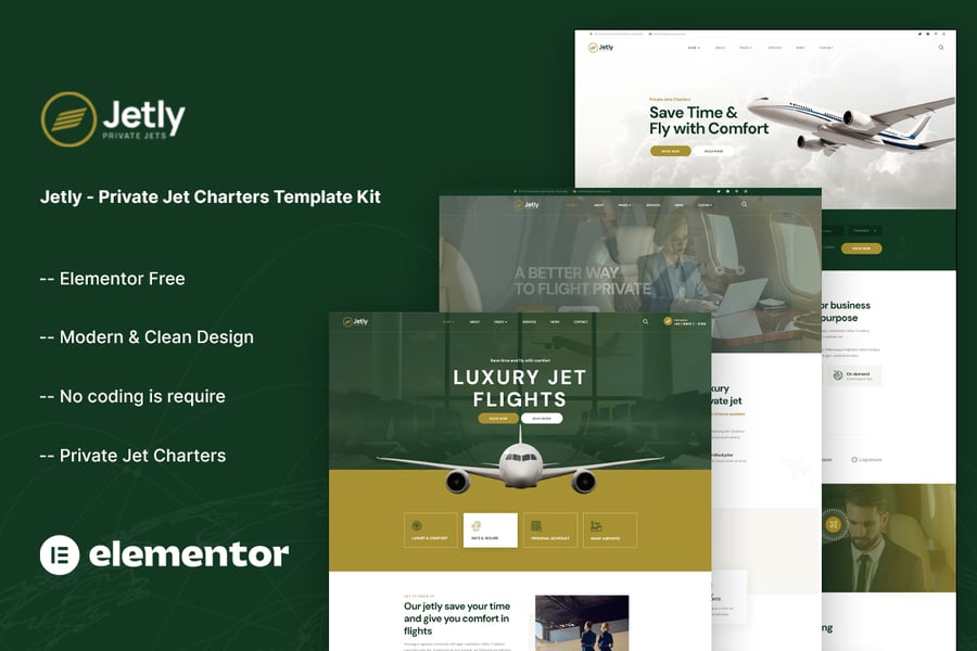 Jetly - Private Jet Charters Elementor Template Kit, WP Template Kits ...