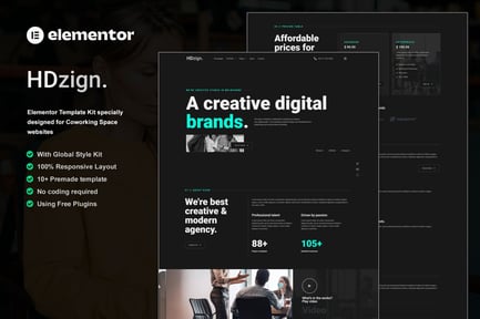 Preview: HDzign - Dark Digital Agency Elementor Template Kit
