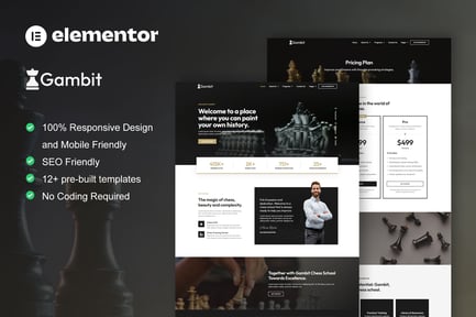 Preview: Gambit - Chess Club Courses & Training Elementor Template Kit