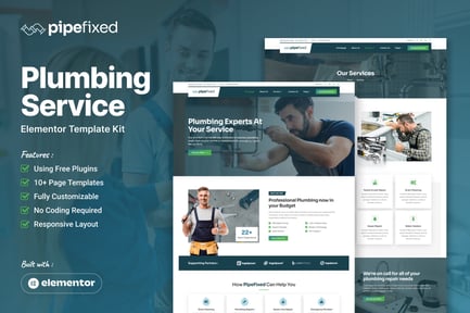 Preview: Pipefixed - Plumbing Service Elementor Template Kit