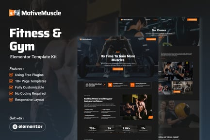 Preview: MotiveMuscle - Fitness & Gym Elementor Template Kit
