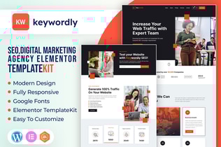 Vista previa: Keywordly - Kit de plantillas Elementor para Agencia de Marketing Digital