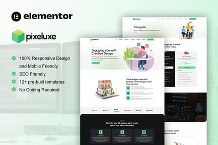 Preview: Pixeluxe - 3D Design Studio Elementor Pro Template Kit