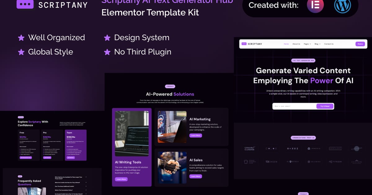 Scriptany - Kit de plantillas Elementor Pro para AI Text Generator Hub ...