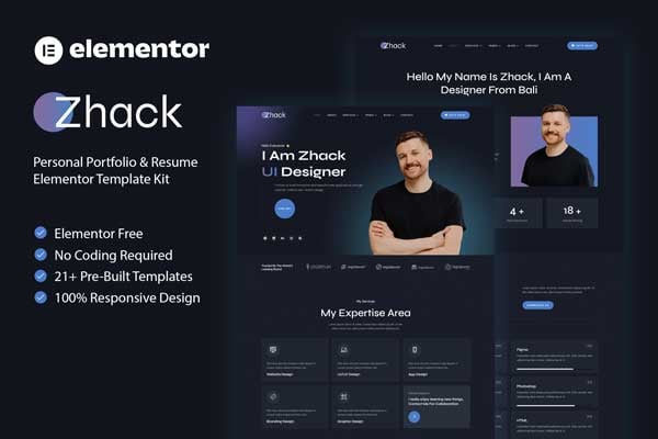 Zhack - Personal Portfolio & Resume Elementor Template Kit, WP Template ...