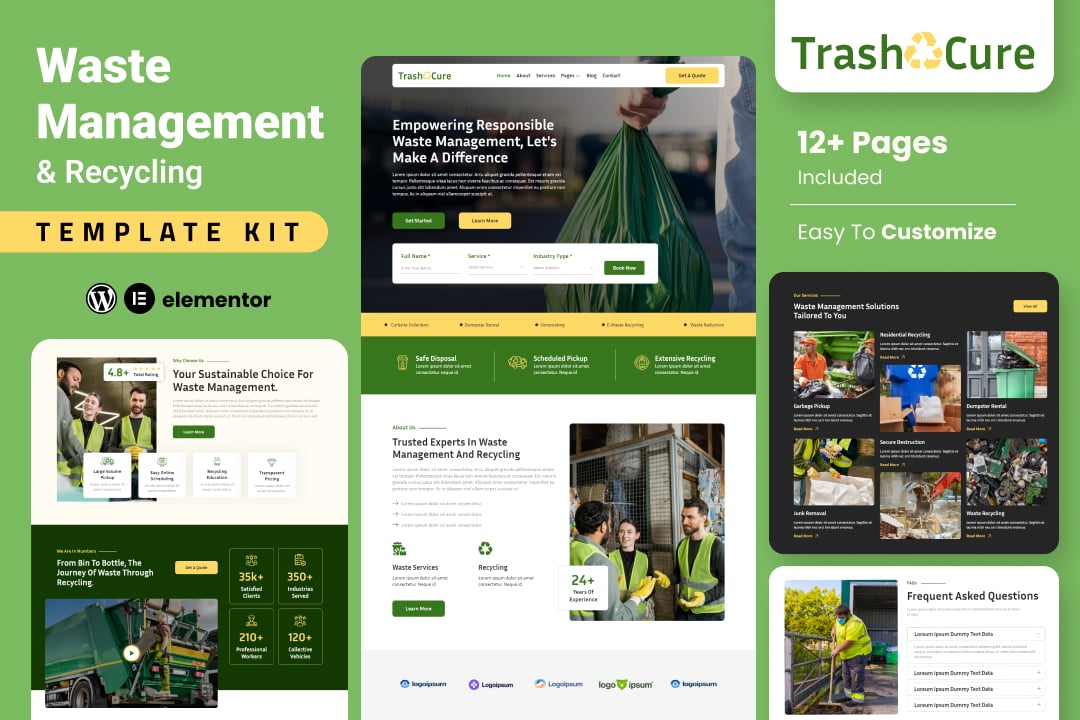 Trashcure – Waste Management & Recycling Service Elementor Template Kit