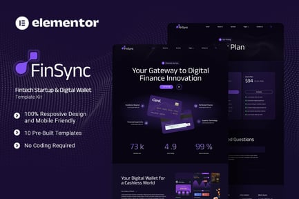 Preview: FinSync - Fintech Startup & Digital Wallet Elementor Template Kit
