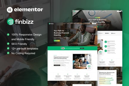 Vista previa: FinBizz - Kit de plantillas Elementor para gestores de finanzas e inversiones
