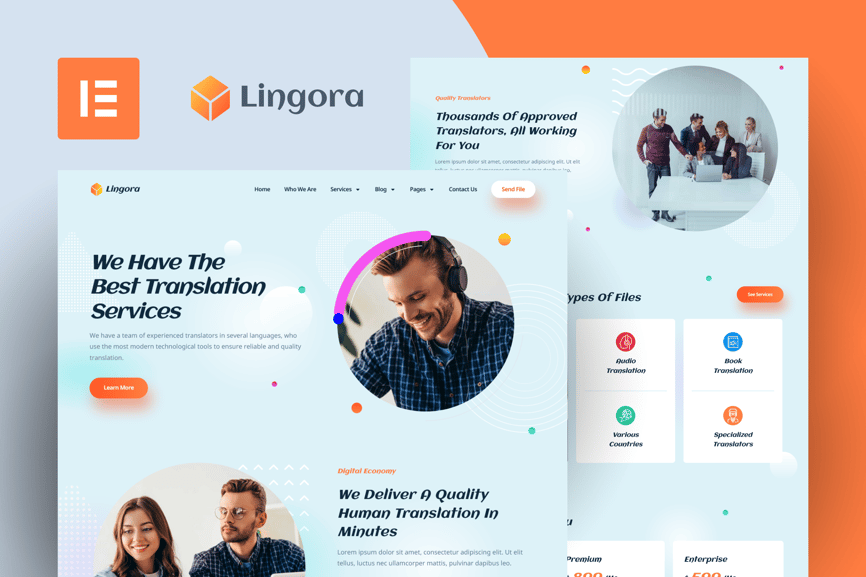 Lingora Online Translation Services Elementor Pro Template Kit, WP