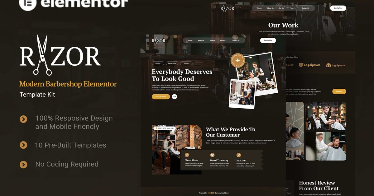 Razor - Modern Barbershop Elementor Template Kit, WP Template Kits ft ...