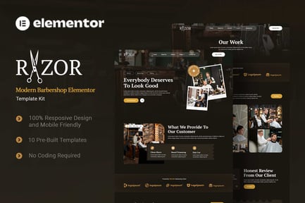 Preview: Razor - Modern Barbershop Elementor Template Kit