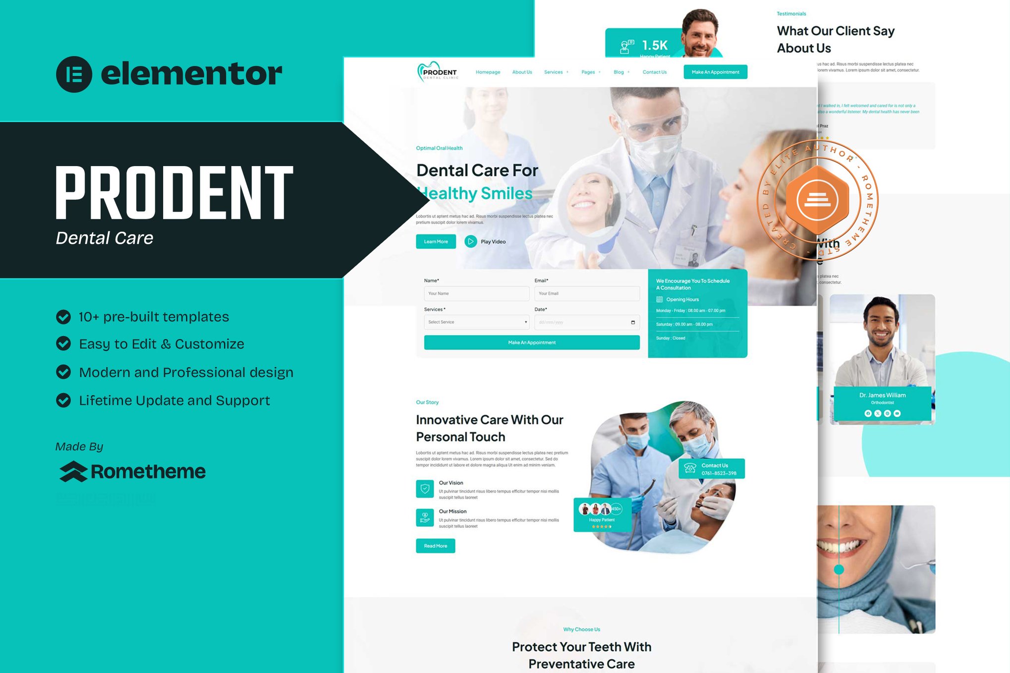 Prodent Dentist Dental Care Elementor Template Kit, WP Template Kits