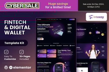 Visualização: Finteezy - Kit de modelos Elementor para startups e carteiras digitais da Fintech