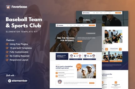 Preview: Feverbase - Baseball Team & Sports Club Elementor Template Kit