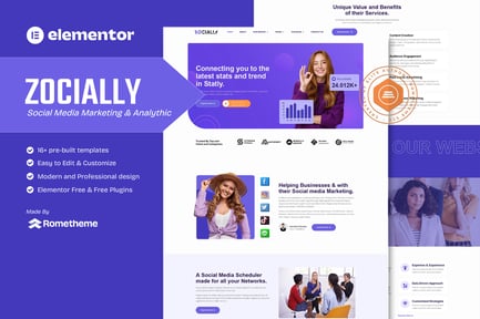 Preview: Zocially - Social Media Marketing & Analythic Elementor Template Kit