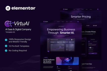 Visualização: VirtuAI - Kit de modelos AI Saas e Digital Company Elementor
